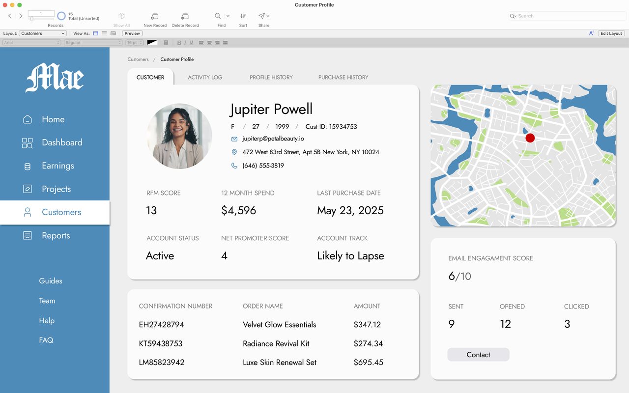 FileMaker CRM solution on desktop